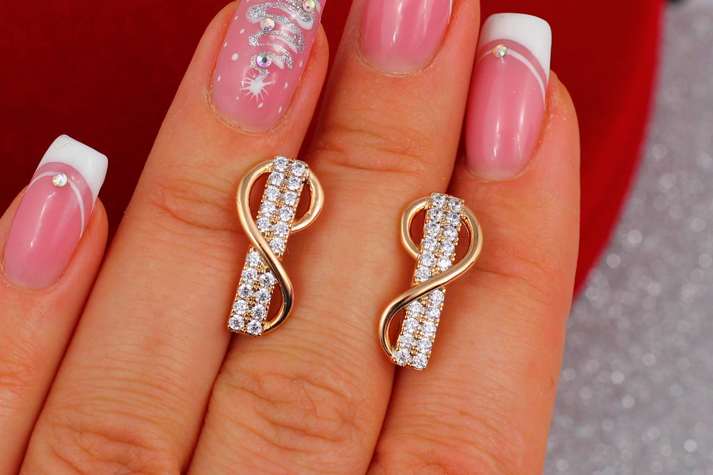 

Серьги Xuping Jewelry 2 полоски из камней с завитушкой 1,8 см золотистые