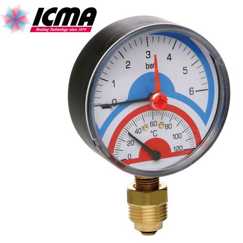 

Термоманометр радиальный ICMA 1/2", 0-10 бар, 0-120 °С