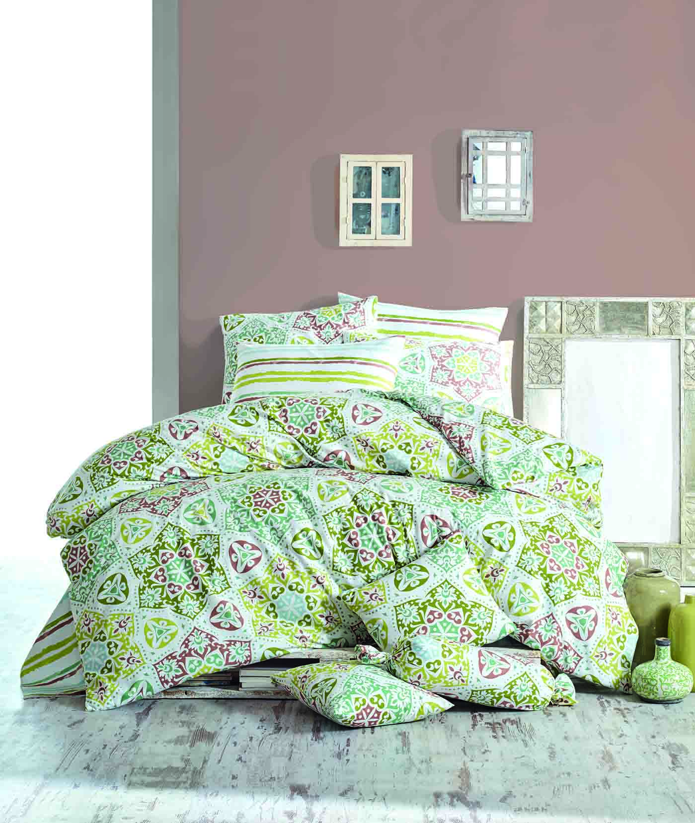 

Постельное белье Cotton Box Majoli Ornament Green Евро турция, ранфорс