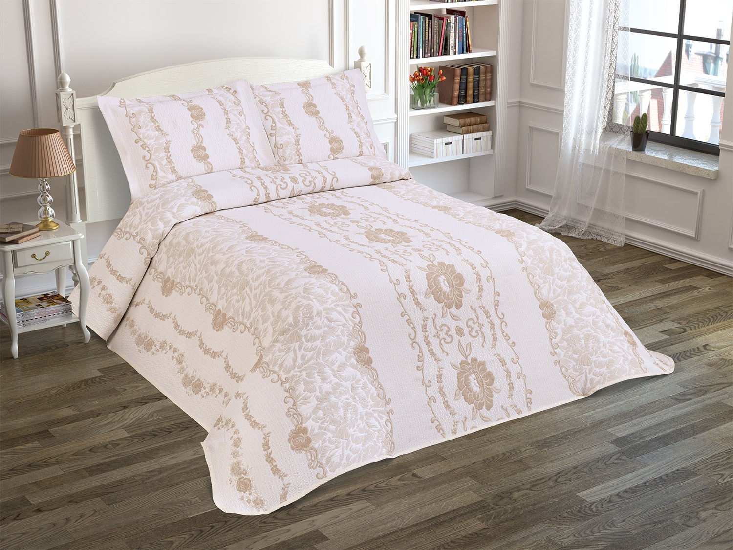 

Покрывало Cotton Box Jackline Pano Fiore Beige 240х260 см турция, хлопок