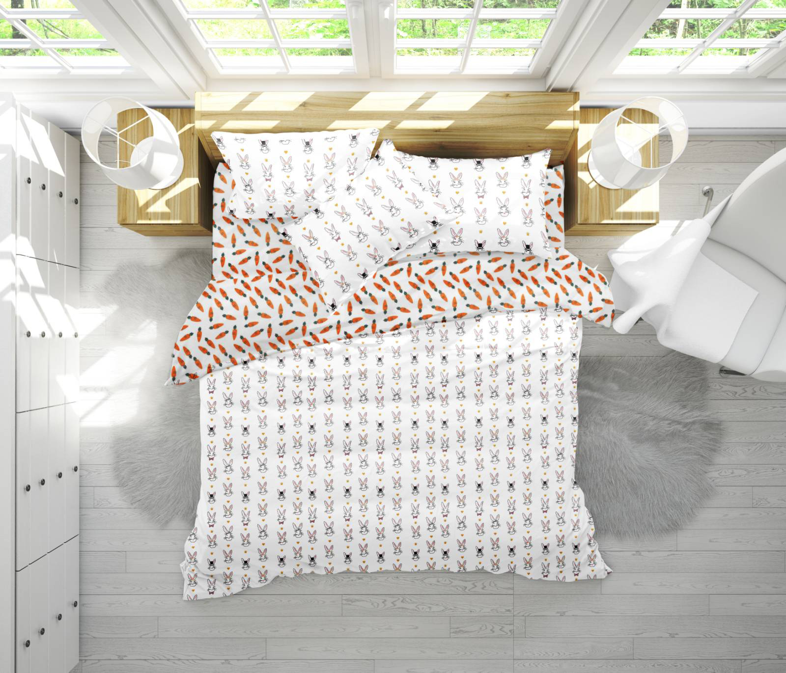 

Постельное белье MirSon 17-0529 Bunnies white Двуспальный италия, бязь