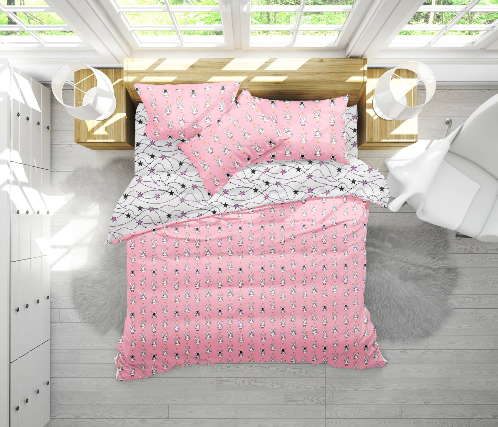 

Постельное белье MirSon 17-0528 Bunnies pink Евро италия, бязь
