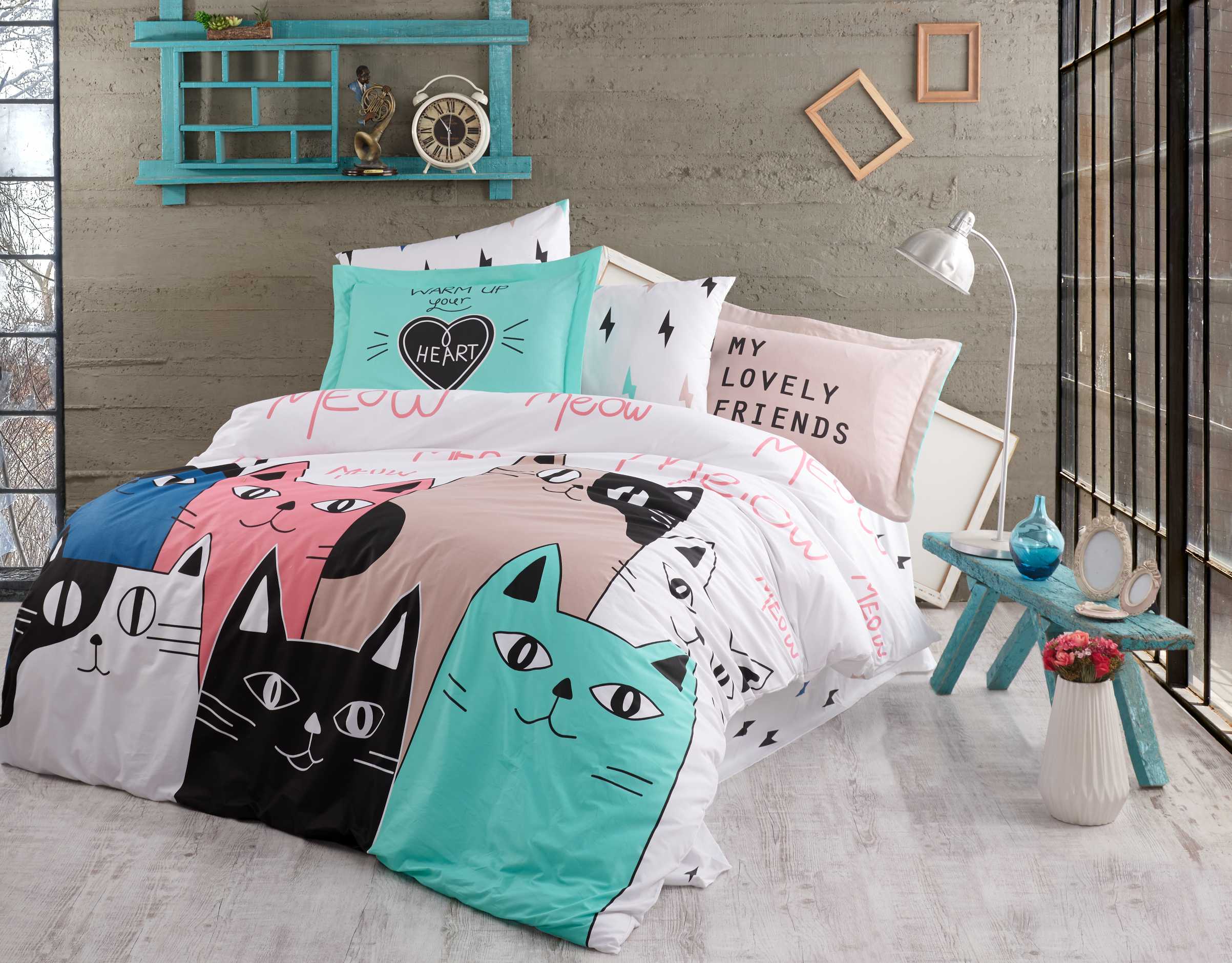 

Постельное белье Hobby Love Cats розовый Евро турция, поплин