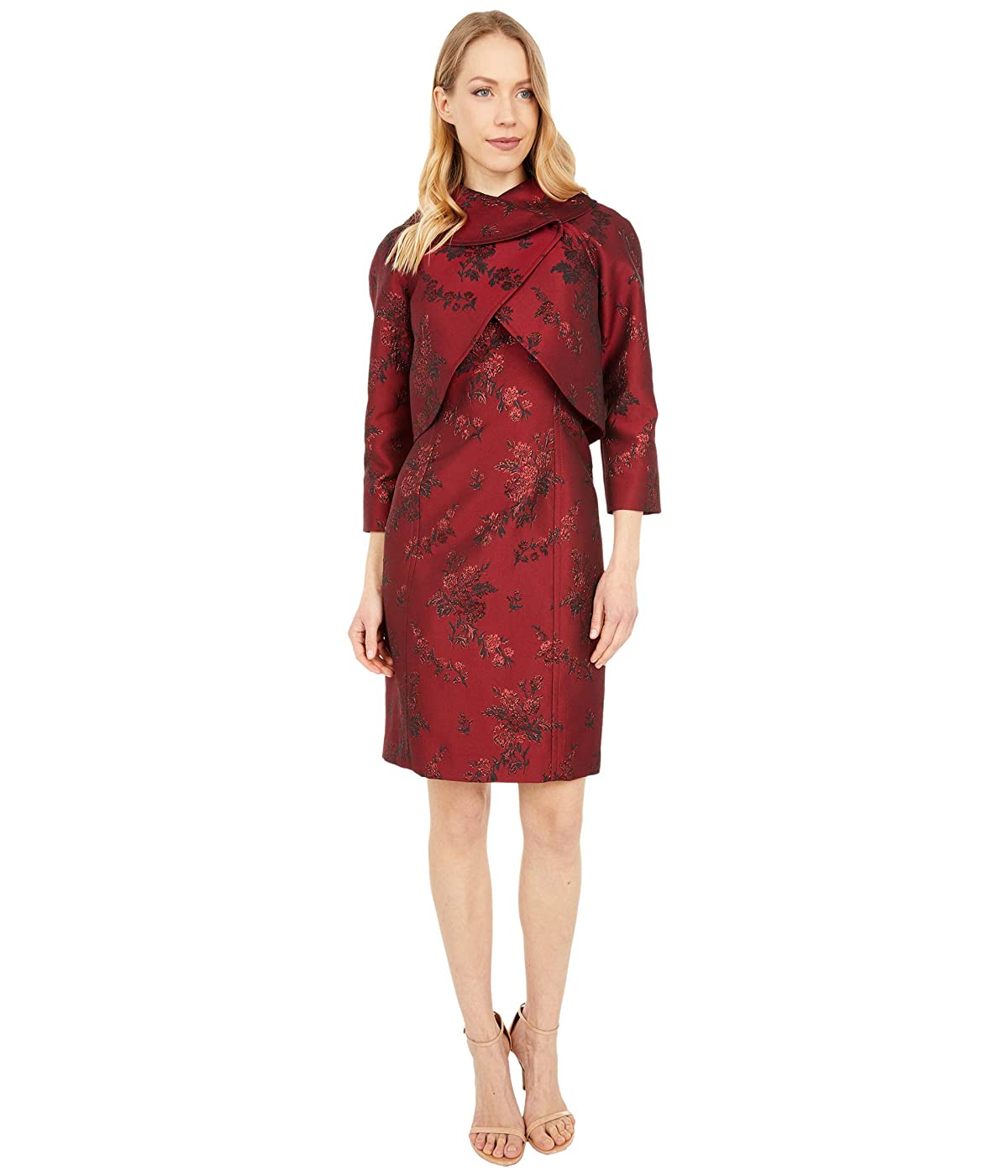 

Костюм Tahari by ASL Wrap and Dress Set Red Tonal Floral Jacquard, XS (42)