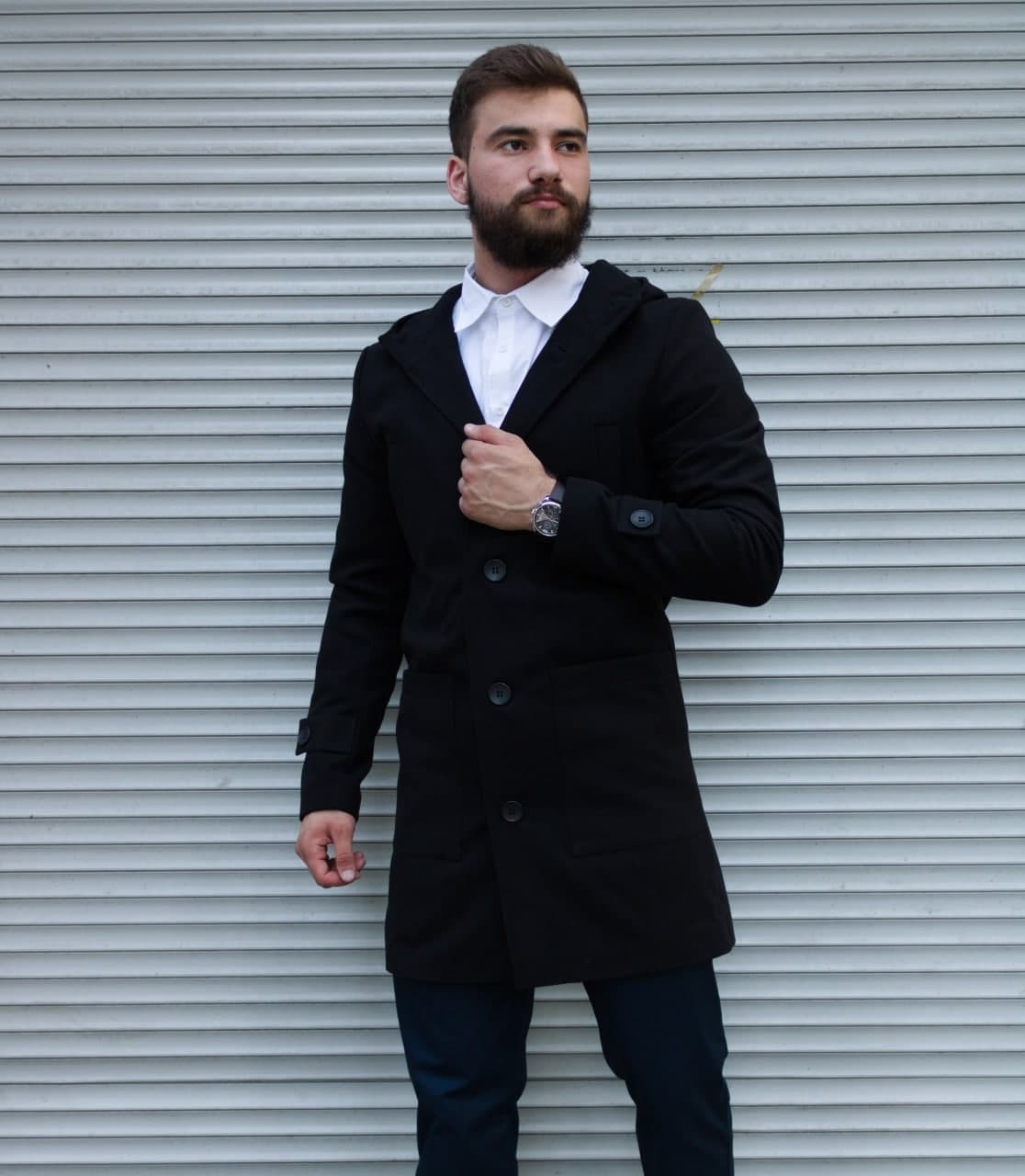 

Демисезонное пальто R.A. Black Hooded Coat XL чёрное 2056-XL