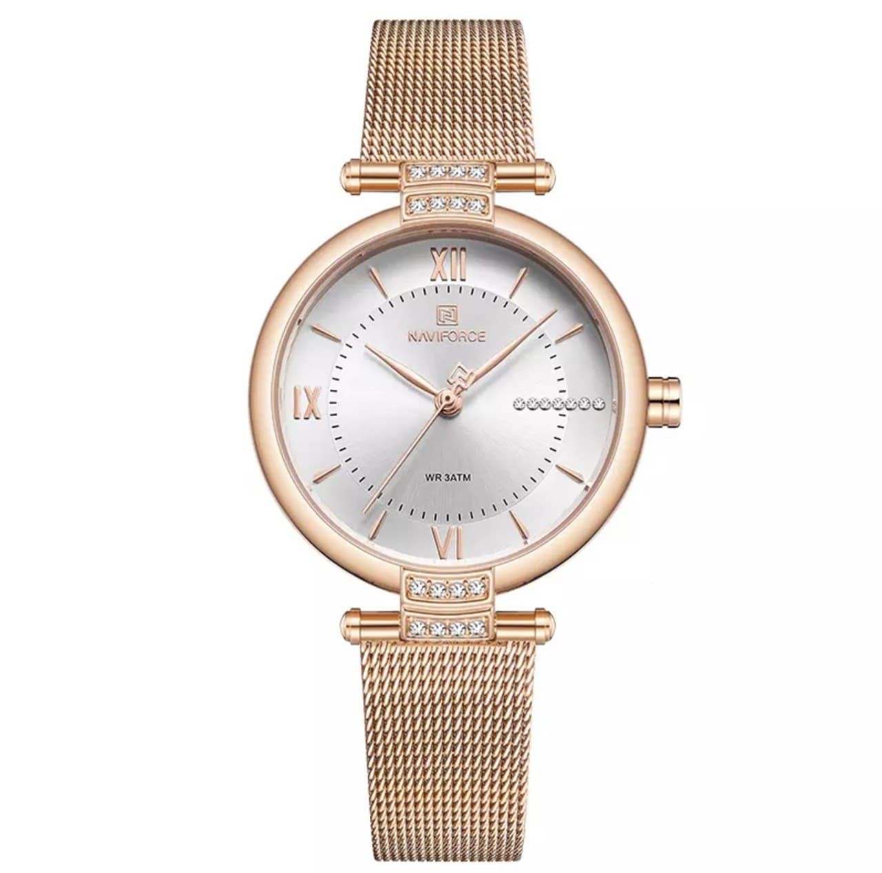

Женские часы Naviforce NF5019 rose gold розовое золото кольчуга