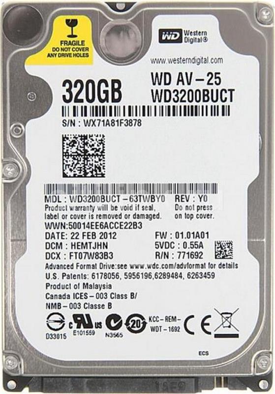 

HDD 2.5" SATA 320GB WD Blue 5400rpm 16MB (WD3200LUCT) Refurbished