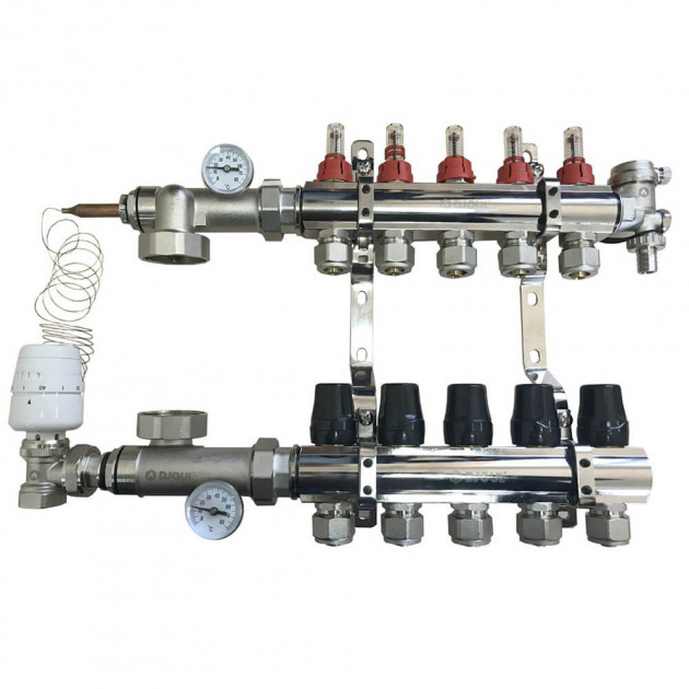 

Коллекторная группа Djoul в сборе на 7 выходов 1х3/4" с гайками (для теплого пола)