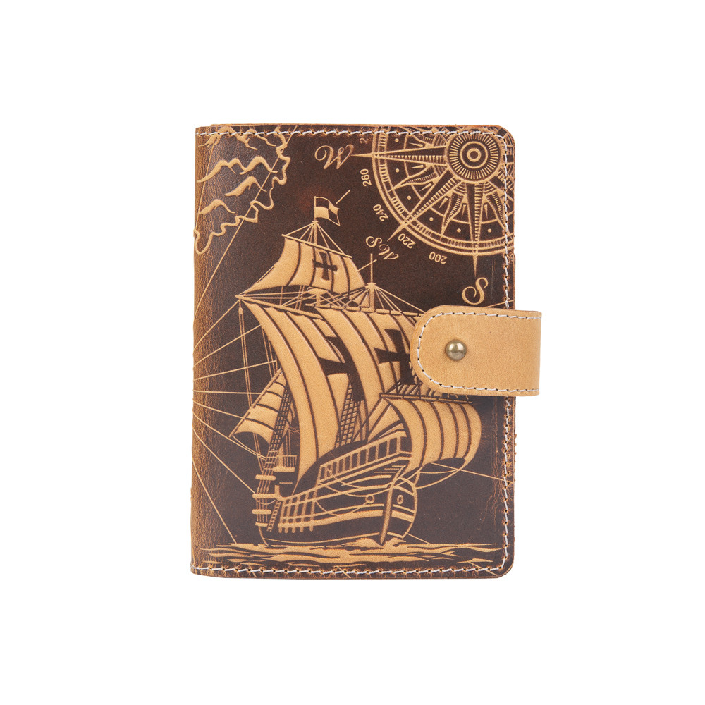 

Кожаное портмоне для паспорта / ID документов HiArt PB-03S/1-S18-0935-T003 Shabby Honey "Discoveries"