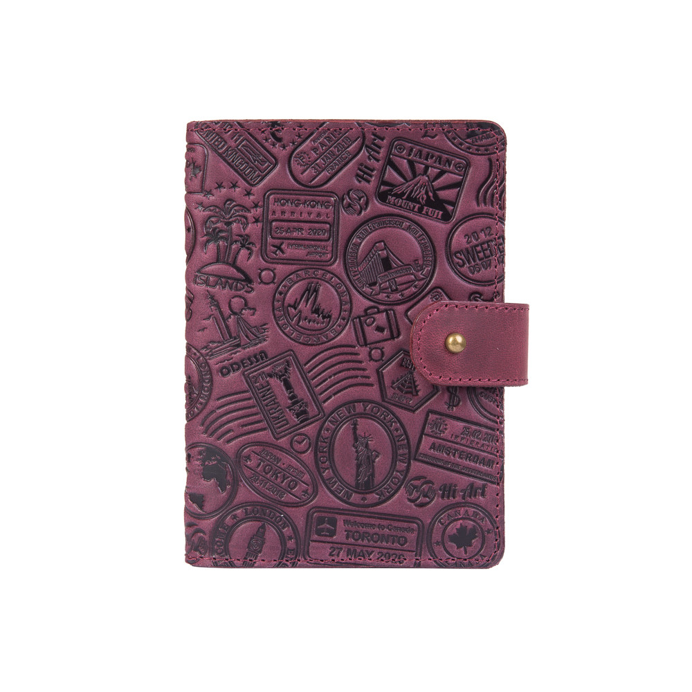 

Кожаное портмоне для паспорта / ID документов HiArt PB-03S/1-S19-1621-T007 Shabby Plum "Let's Go Travel"