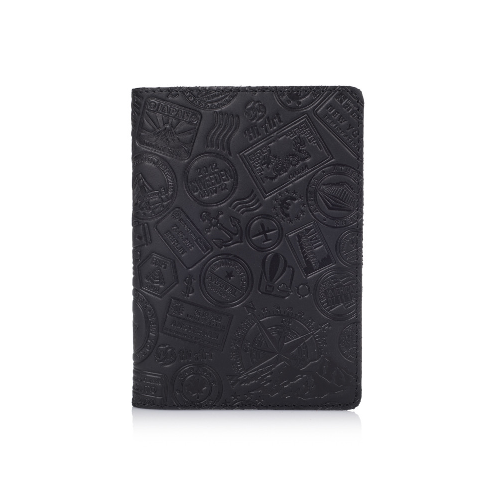 

Обложка для паспорта из кожи HiArt PC-02 Shabby Ink Let's Go Travel Синий