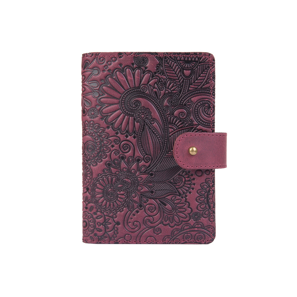 

Кожаное портмоне для паспорта / ID документов HiArt PB-02/1-S19-1621-T005 Shabby Plum "Mehendi Art"