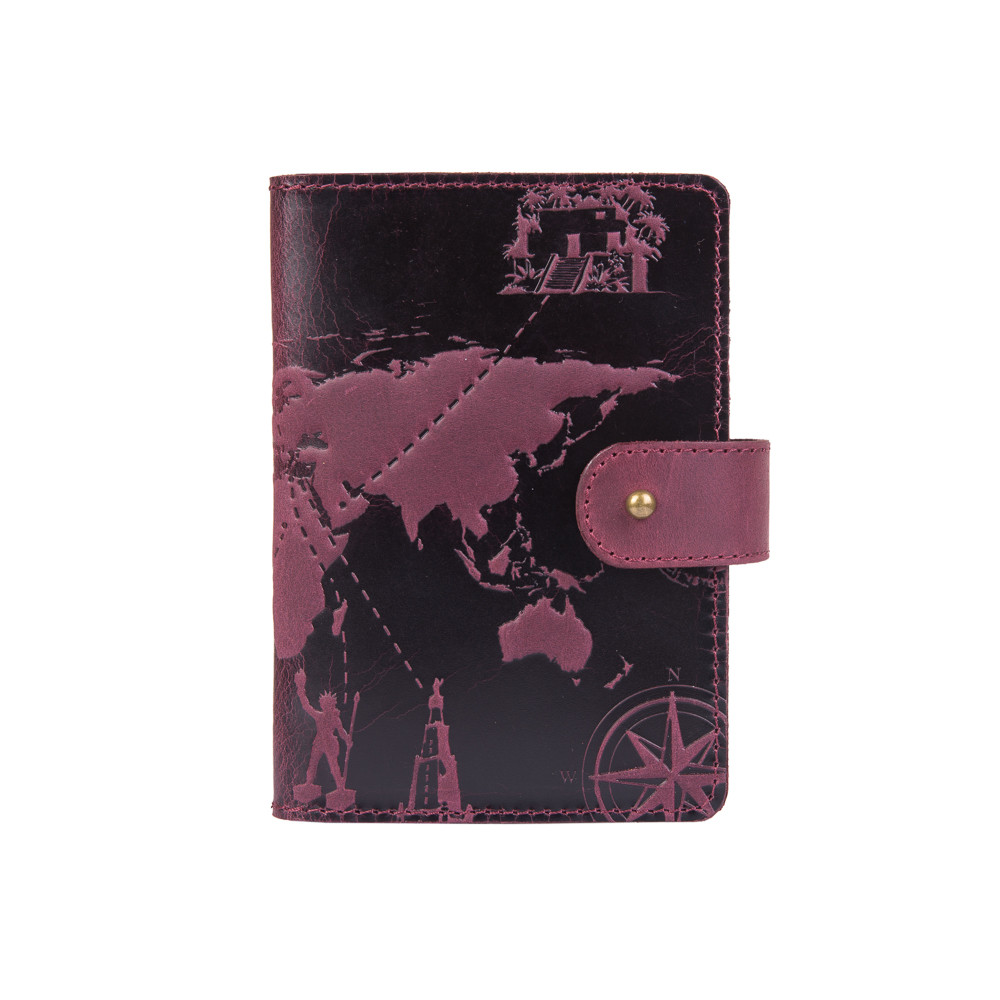 

Кожаное портмоне для паспорта / ID документов HiArt PB-02/1-S19-1621-T002 Shabby Plum "7 wonders of the world"