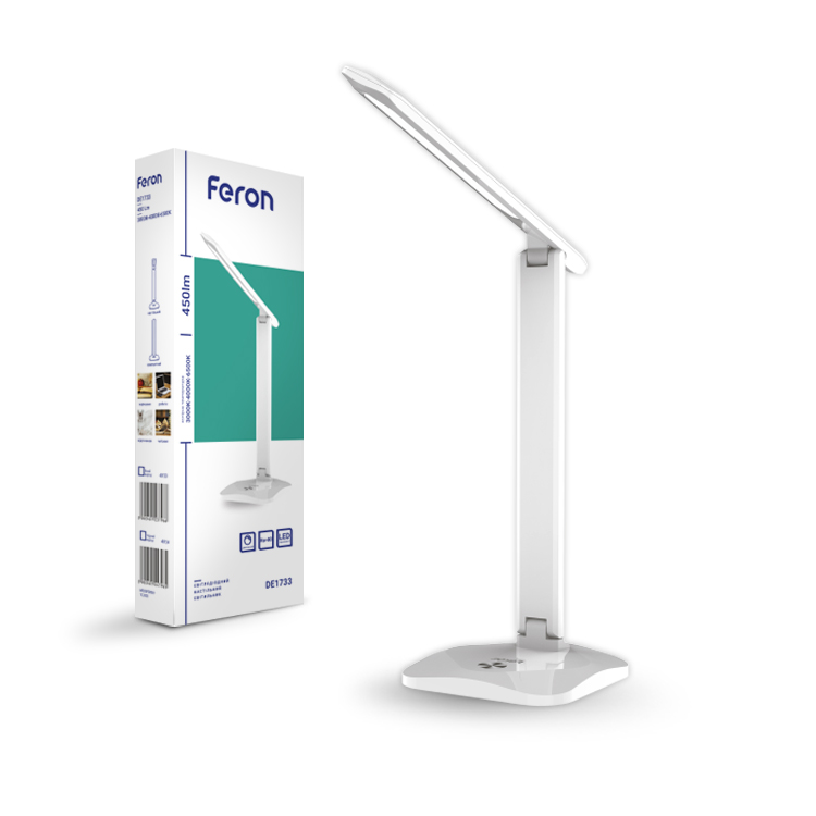 

Настільний світлодіодний світильник Feron DE1733 9W 3000K-4000K-6500K білий