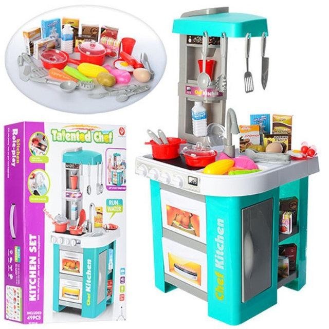 

Детская игровая кухня с водой, светом, звуком, техникой, продуктами Kitchen 49 предметов, зеленая
