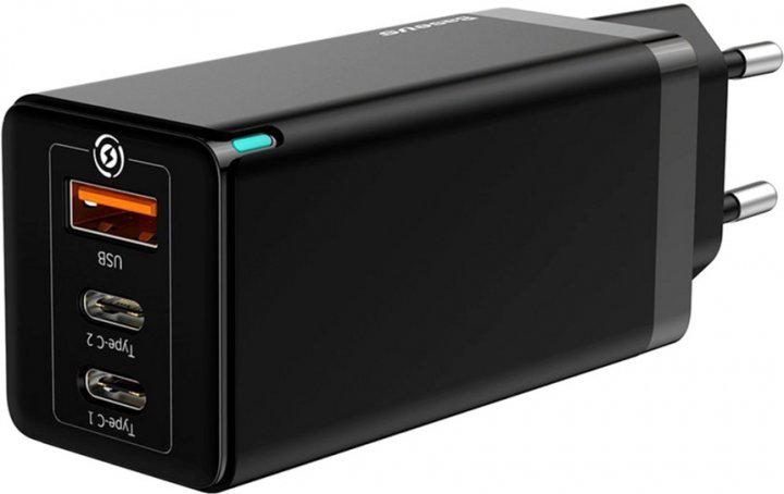 

Зарядное устройство Baseus GaN Quick Travel Charger 65W (2 Type-C + 1 USB) Black (CCGAN-B01)