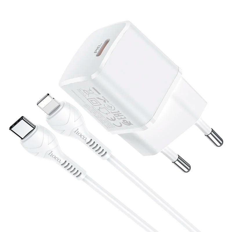 

СЗУ 1Type-C Hoco N10 White + Кабель Type-C to Lightning