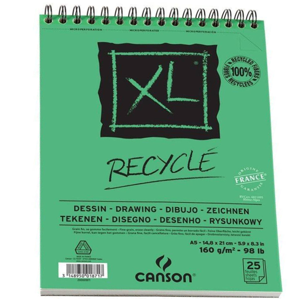

Canson альбом для эскизов на спирали XL Recycled 160 г/м, A5 (25) (0001-871)