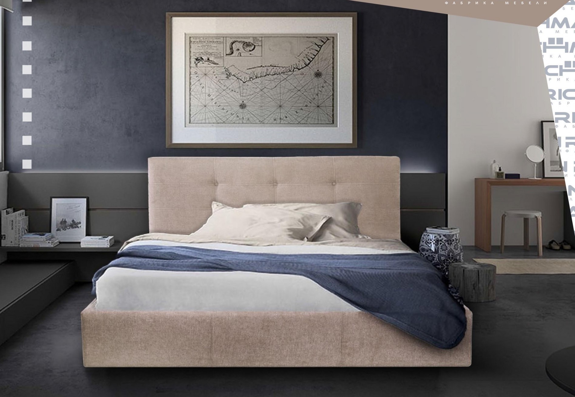 

Кровать Двуспальная Manchester Матрас Comfort Plus 160 х 200 см Мисти Milk С подъемным механизмом и нишей для белья Бежевая