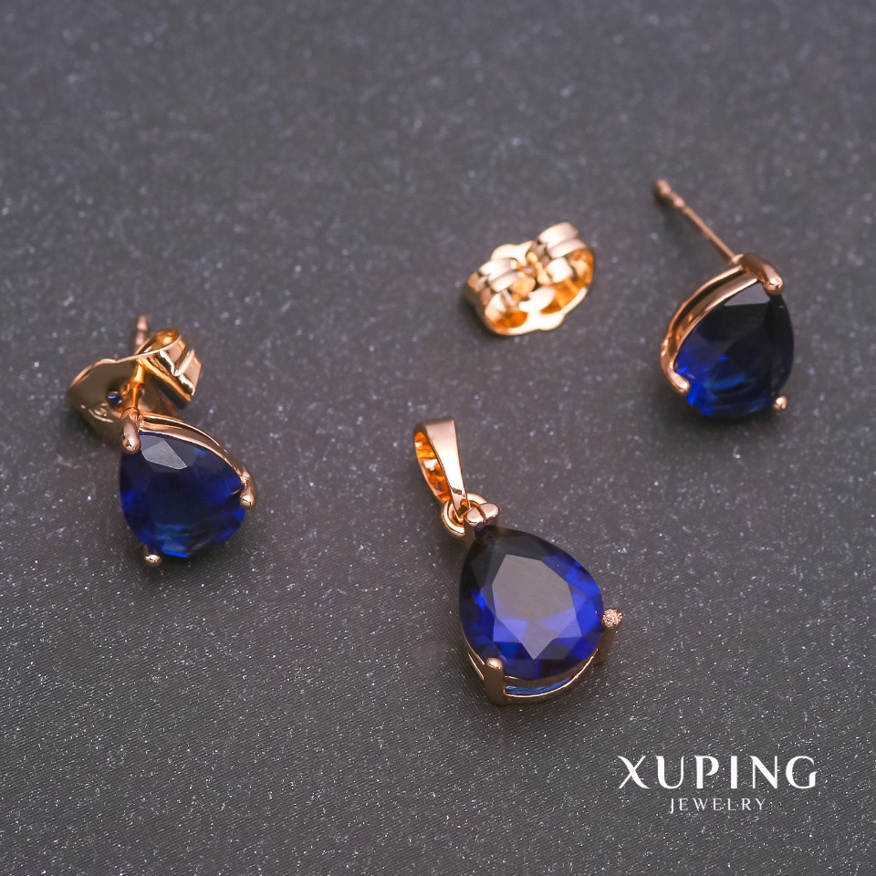 

Набор Серьги и Кулон Xuping "Сапфировые капли" позолота 18к с синими камнями 7х10мм 17х8мм, ida30633