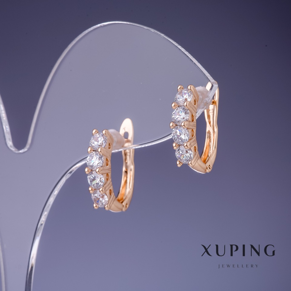 

Серьги Xuping с белыми кристаллами 4х17мм "позолота 18К", ida25031