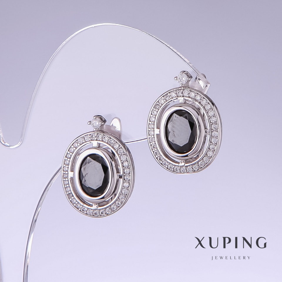 

Серьги Xuping с черными цирконами, длина 19мм, толщина 14мм родий 18к, ida25621