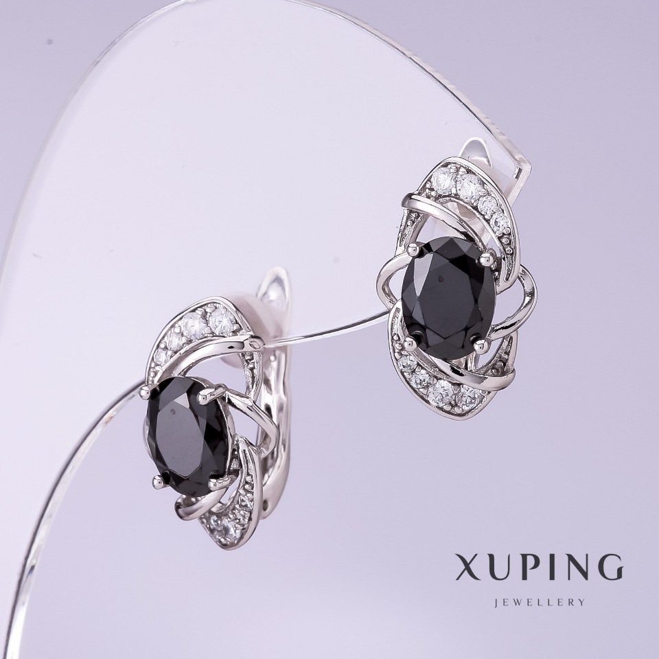 

Серьги Xuping с черными цирконами, диаметр 10мм, длина 15мм родий, ida27165