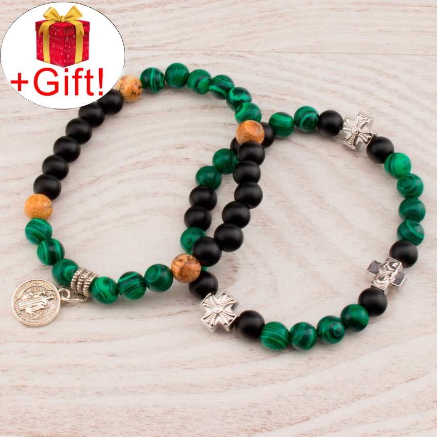 

Набор - 2 браслета, агат натуральный, малахит натуральный и шунгит натуральный (8 мм), размер 15 см, julB0730