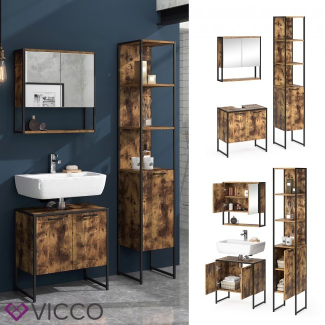 

Комплект для ванной в стиле лофт с высоким пеналом, 3 предмета Vicco Fyrk
