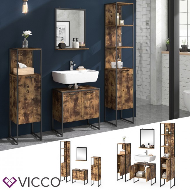 

Комплект для ванной в стиле лофт, с зеркалом, 4 предмета Vicco Fyrk