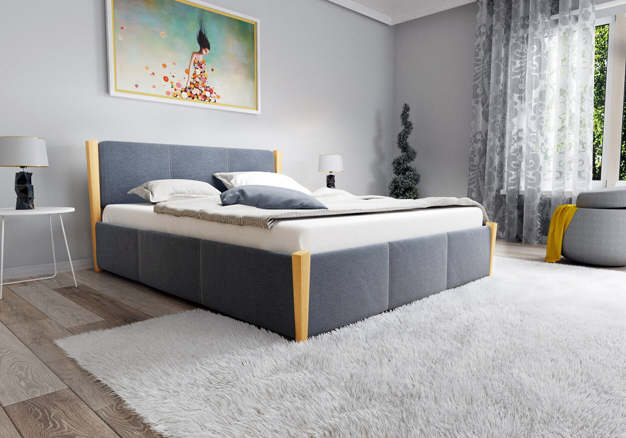 

Кровать Сеул с ПМ ЧДК 180х200 ткань Etna 091 + лак Ольха