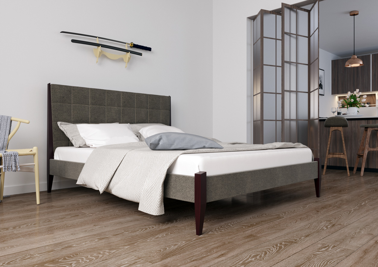 

Кровать Токио ЧДК 180х200 ткань Etna 023 + лак Махонь