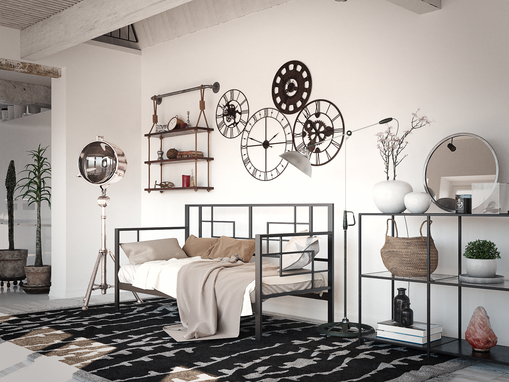 

Односпальная диван-кровать металлическая 90*190 Эсфир Лофт черный бархат Tenero без матраса