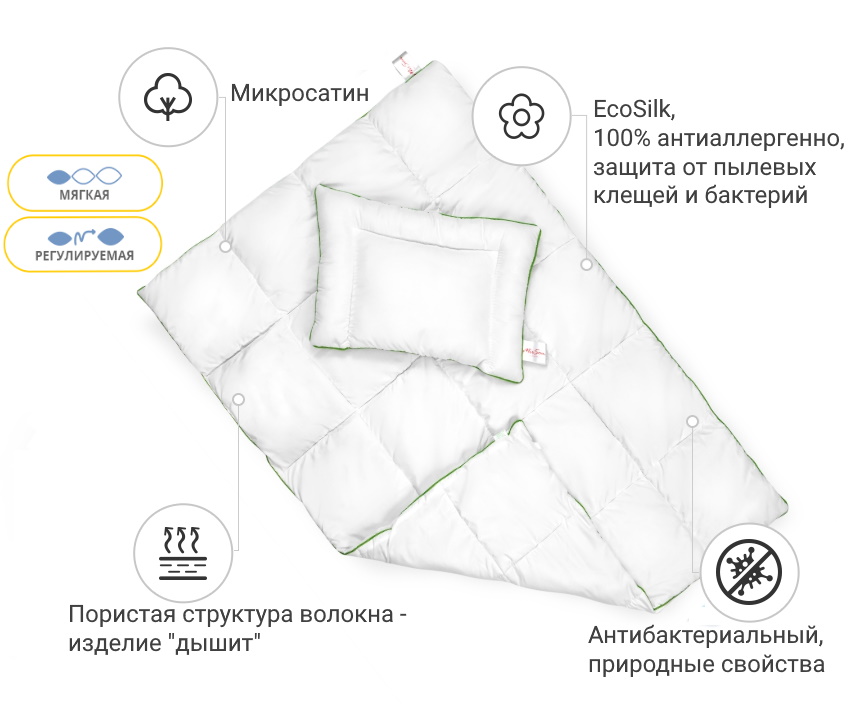 

Комплект детский MirSon Еко Малыш 110х140 см + 40х60 см демисезонный италия, ecosilk