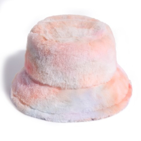 

Меховая панама в стиле тай-дай персиковая /пушистая панама/теплая панама/женская панама