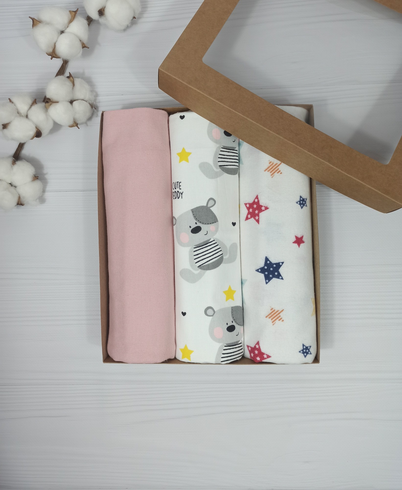 

Набор пеленок a.l.babybox Мишка в звездах (1 шт непромокаемая 50*80 см, 2 шт фланелевые 100*80 см) Разноцветный