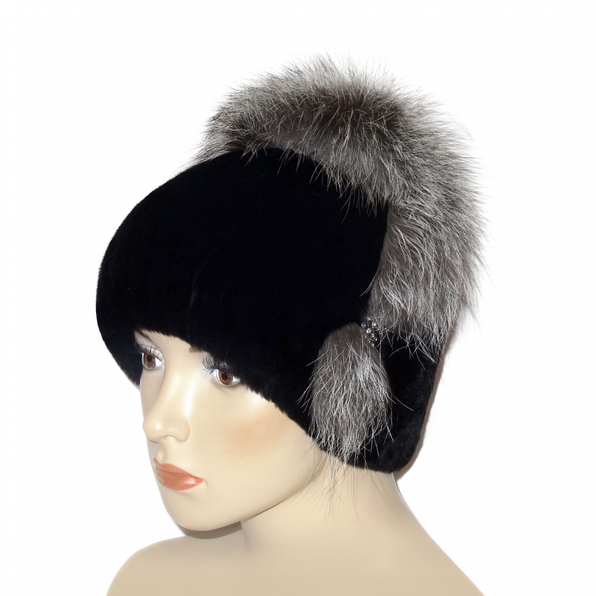 

Меховая шапка из Rex Rabbit BARS "С серой отделкой" 55-59 чёрная