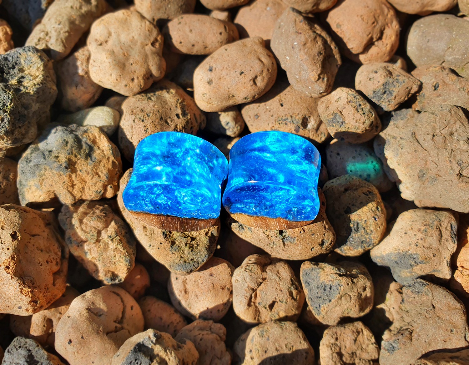 

Серьги плаги WoodWork TUNNEL Round Blue Foil 18 мм Деревянные