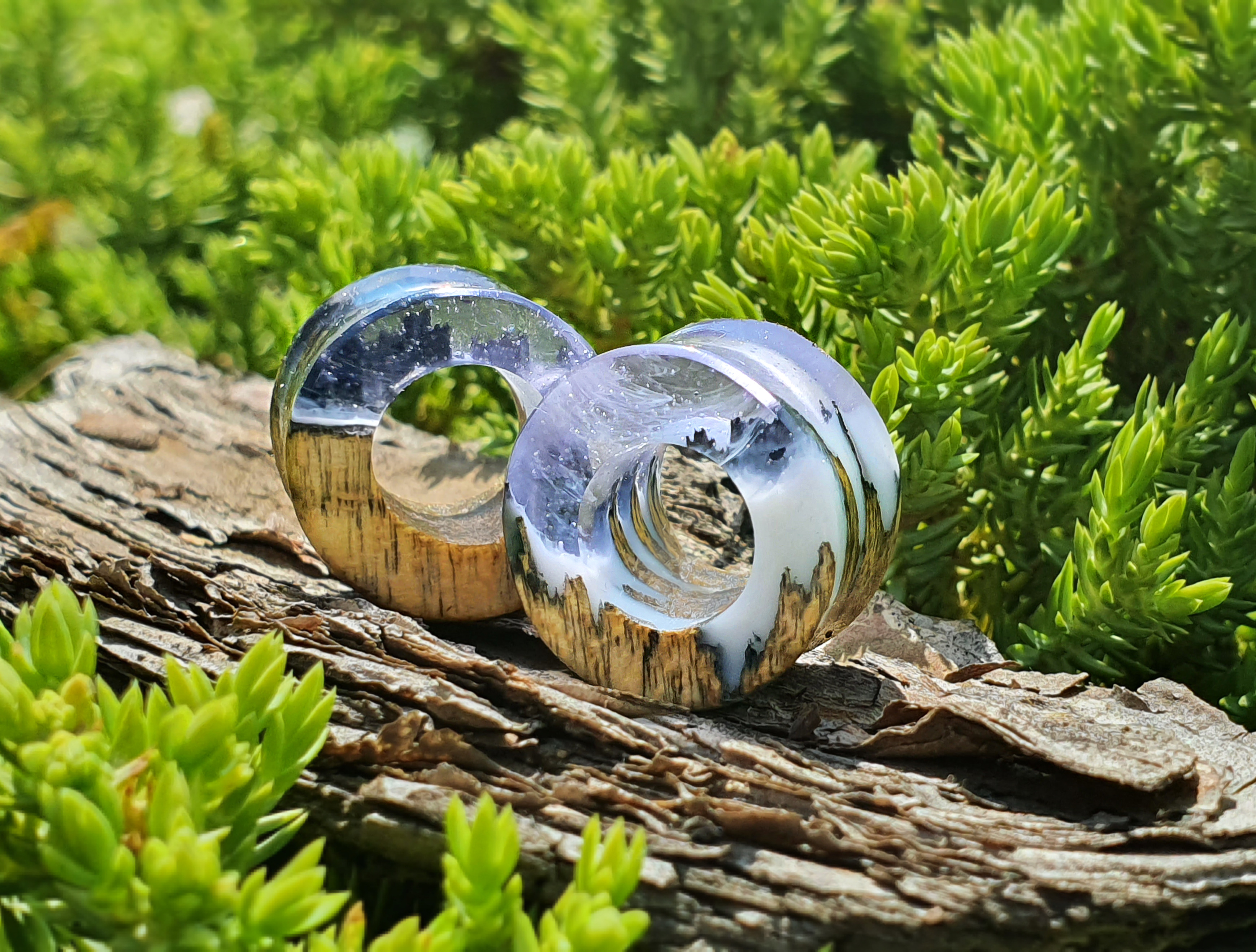 

Серьги плаги WoodWork TUNNEL White Clear 36 мм Деревянные