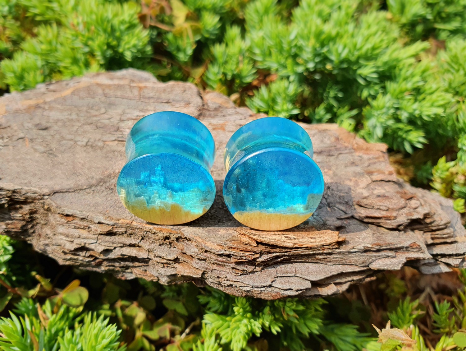 

Серьги плаги WoodWork TUNNEL Round Blue Translucent 44 мм Деревянные