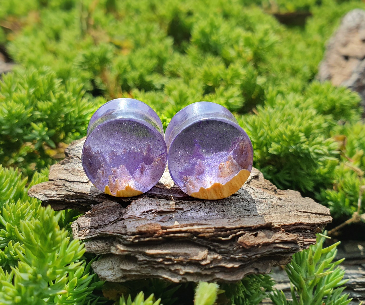

Серьги плаги WoodWork TUNNEL Round Violet 16 мм Деревянные