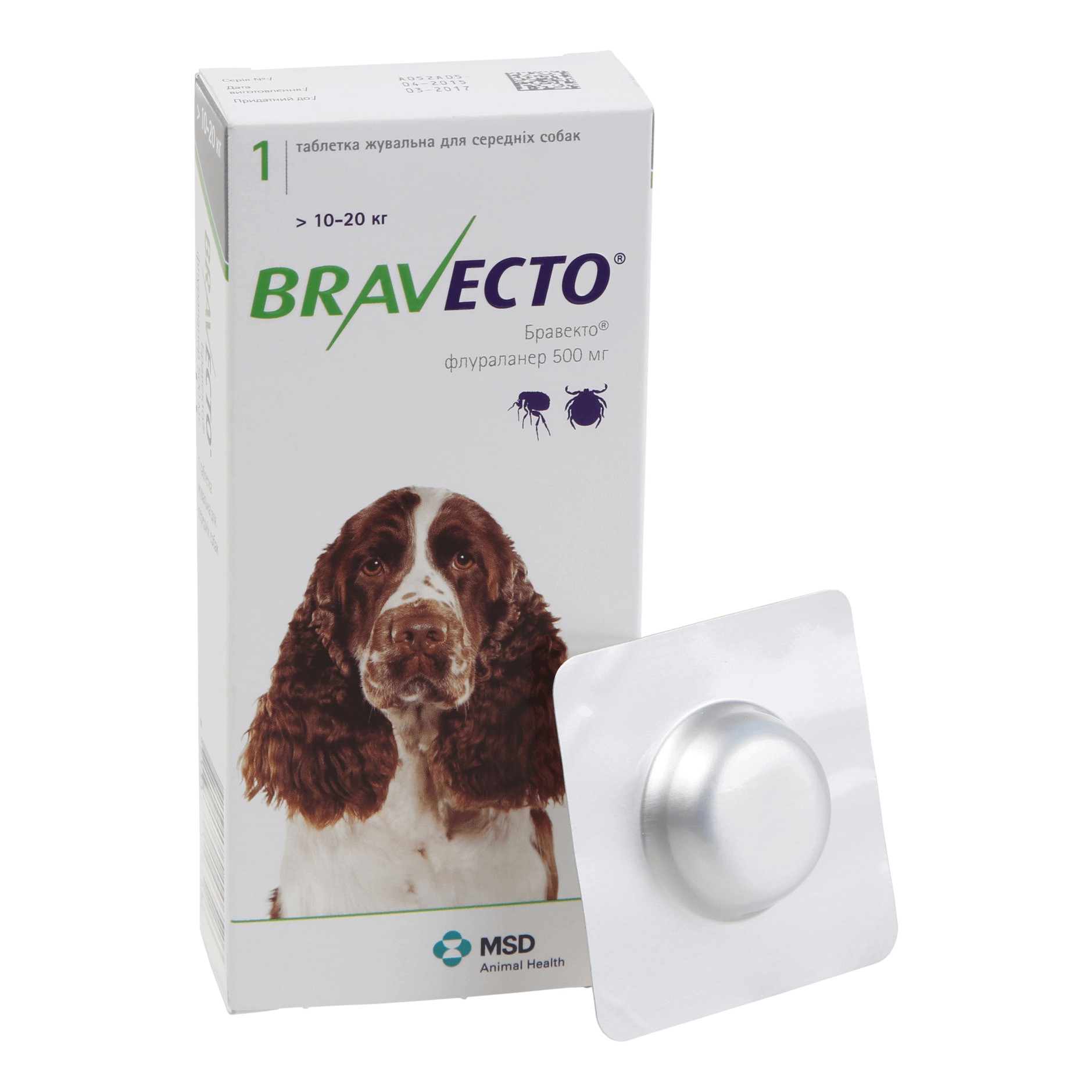 

Жевательная таблетка от блох и клещей Bravecto для собак 10-20 кг