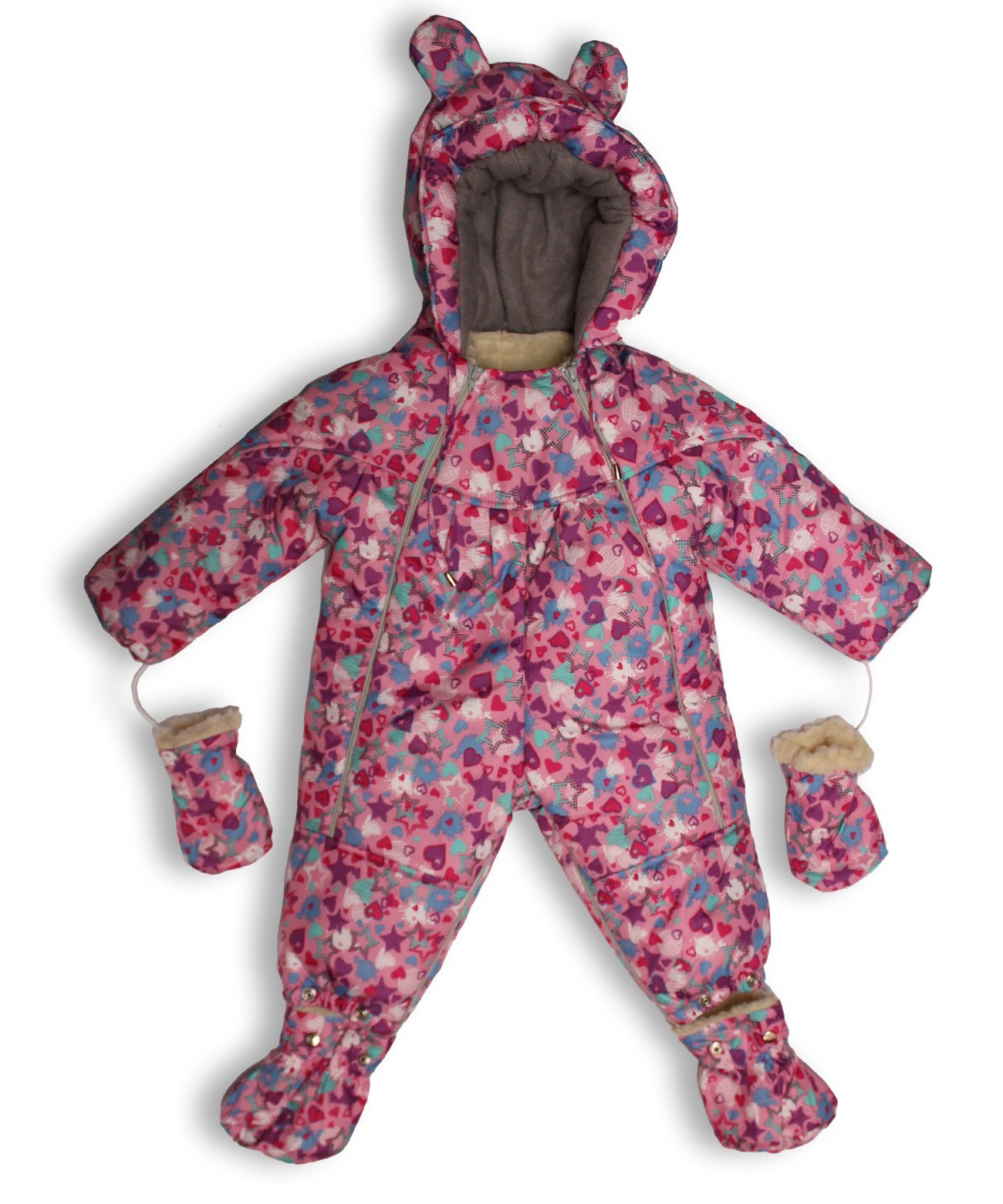 

Комбинезон-трансформер Съемная Овчина Розовые сердечки рост 56 - 86