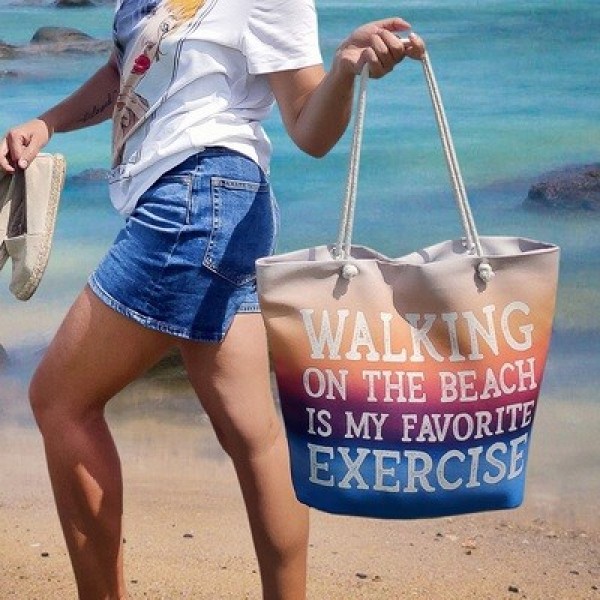 

Сумка пляжная с принтом "Walking on the beach is my faworite exercise" Malibu сумка для пляжа с разноцветным принтом и застежкой молнией