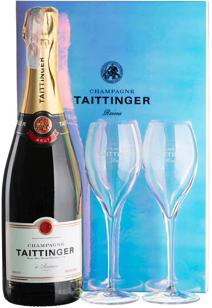 Акція на Шампанское Taittinger Brut Reserve белое брют 0.75 л 12.5% в подарочной упаковке + 2 бокала (3016570061287) від Rozetka UA