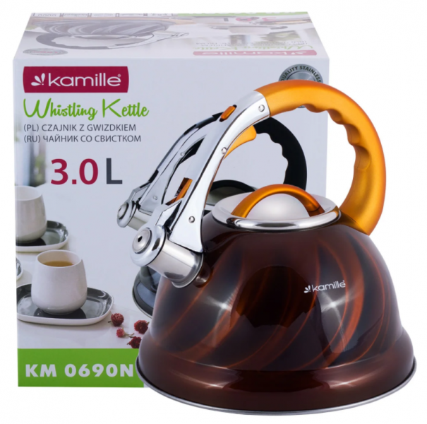 

Чайник Kamille Золотой 3л из нержавеющей стали со свистком KM-0690N