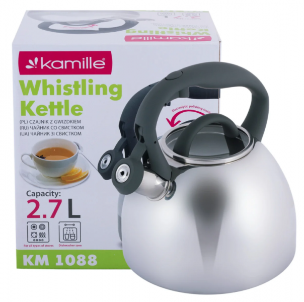 

Чайник Kamille 2.7л из нержавеющей стали со свистком и бакелитовой ручкой KM-1088