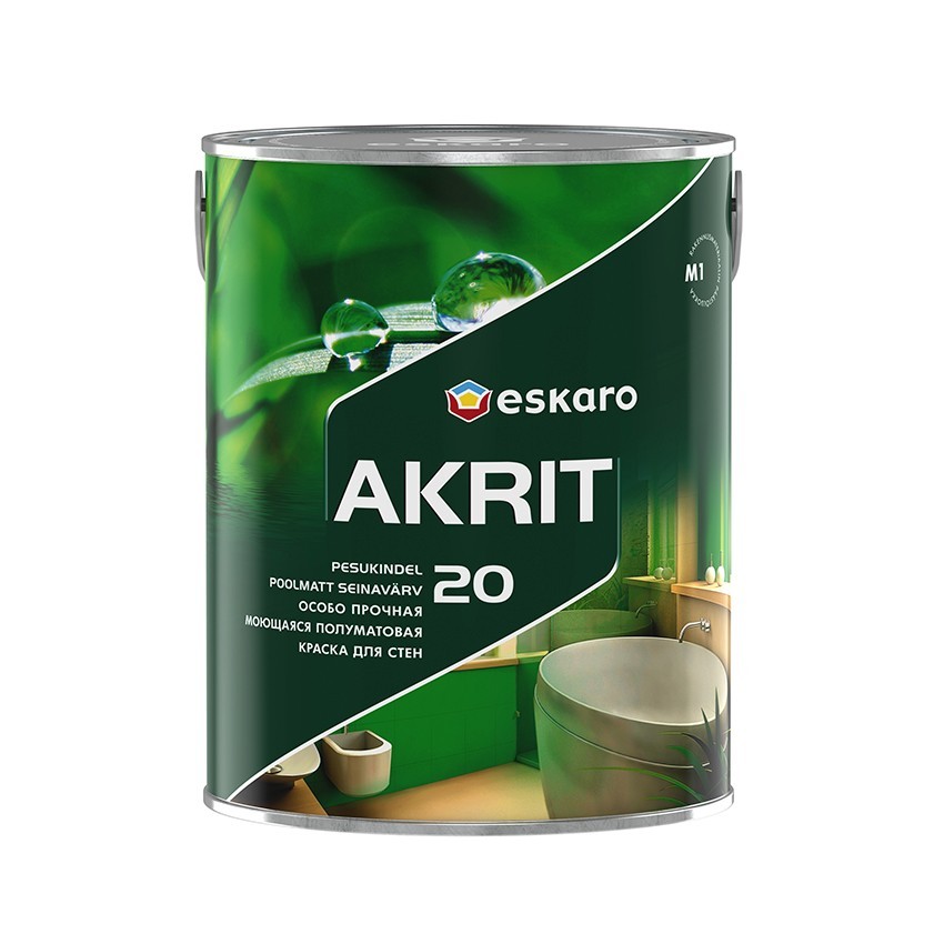 

Особо прочная моющаяся полуматовая краска для стен Eskaro Akrit 20 2.85 л