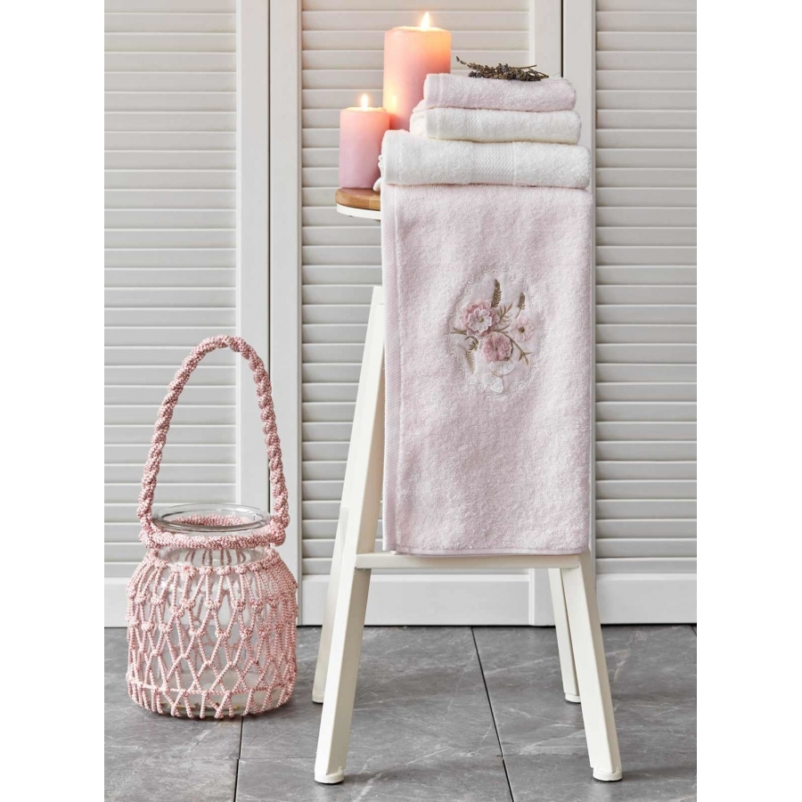 

Набор полотенец Karaca Home Goldie pudra offwhite 4шт. 30х50+50х90 см Розовый турция, хлопок