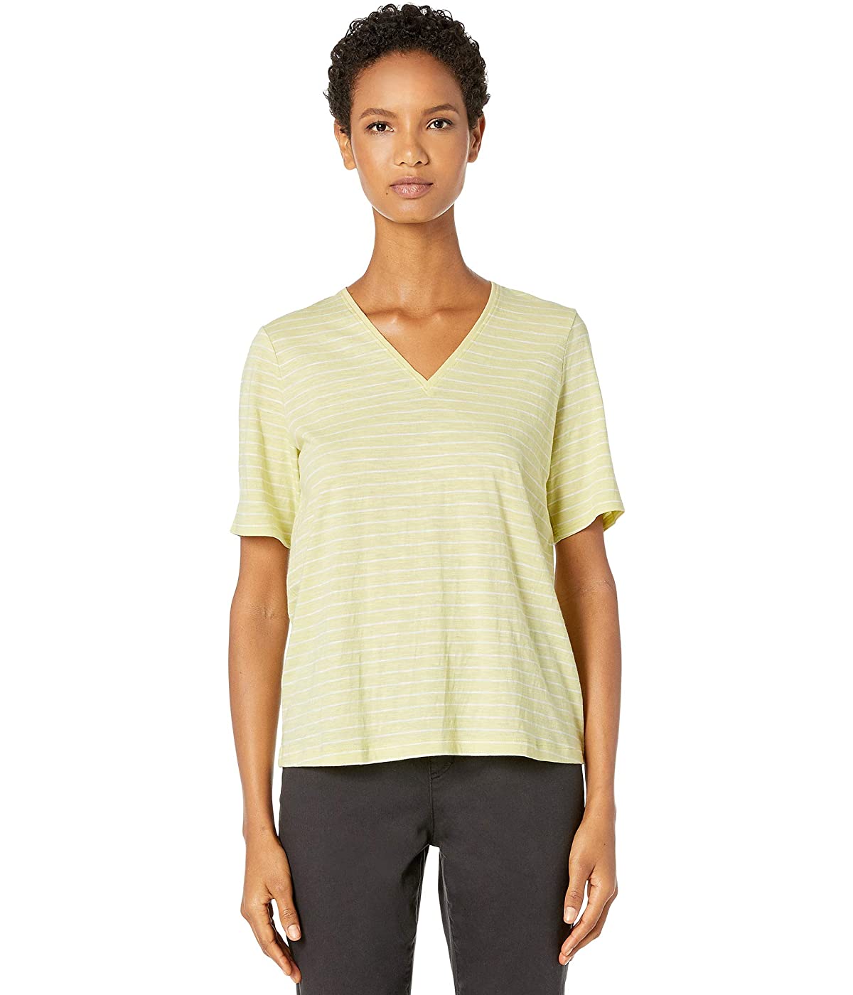 

Футболка Eileen Fisher Organic Cotton Slub Stripe V-Neck Short Sleeve Top Lemon Ice/White,  (40, Футболка Eileen Fisher Organic Cotton Slub Stripe V-Neck Short Sleeve Top Lemon Ice/White, XXS (40)